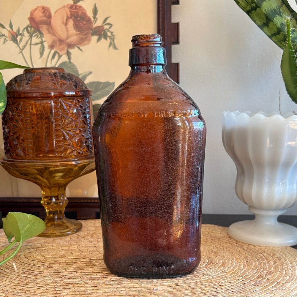 🎀Vintage🎀 1940s/50s Amber Glass Bottle Found In The Sea